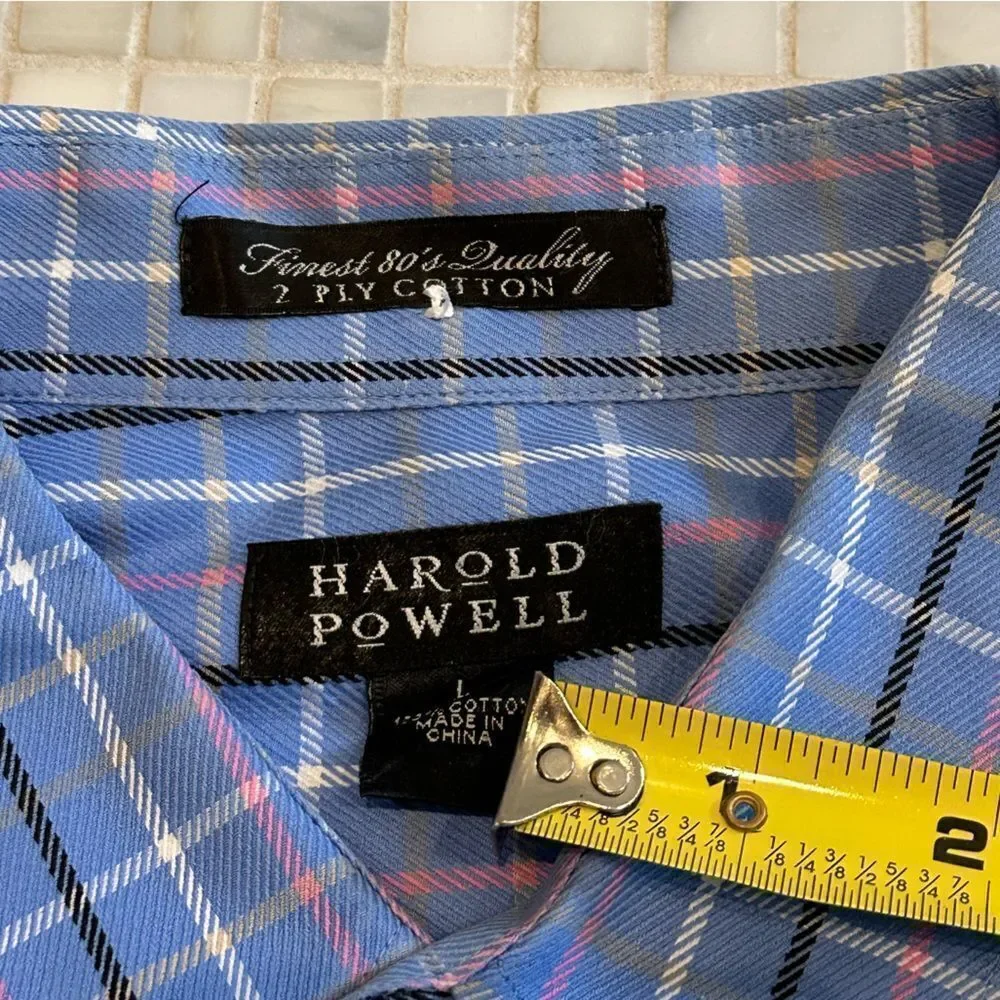 Harold Powell Long Sleeve Blue Check Dress Shirt